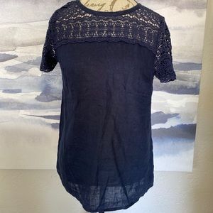 J Crew crochet top sz 2 navy blue NWOT
